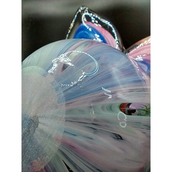 Art Glass Star Flower Votive Dish, Pastel Swirl Colors, Clear Rim – Murano Style - Picture 9 of 10